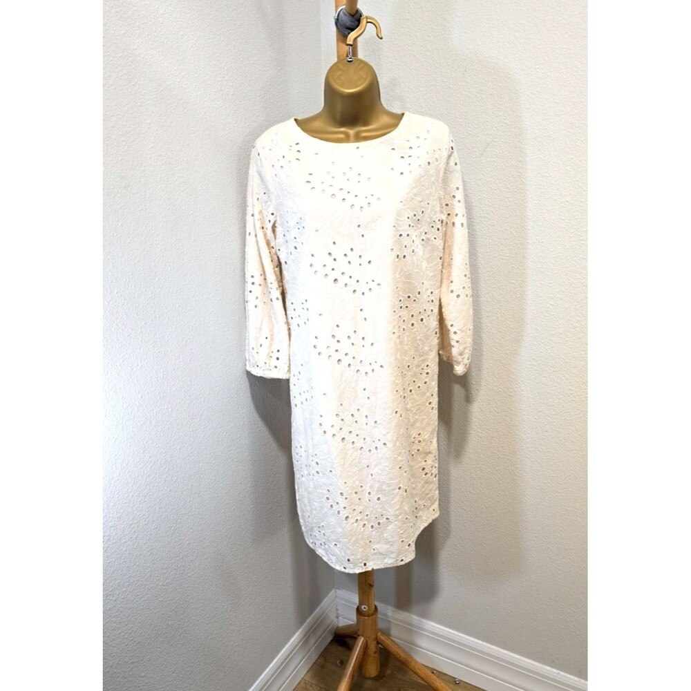 Preston York Cream Cotton Eyelet Shift Dress 8 Joanne Minimalist Cottage Office